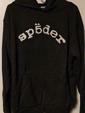SP5DER Black Athletic Hoodie with Web Logo Tag